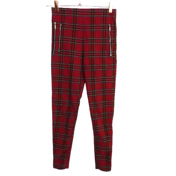 Zara Pants - Zara Tartan Plaid Skinny Pants Fuax Zipper Front Pockets High Rise Size S